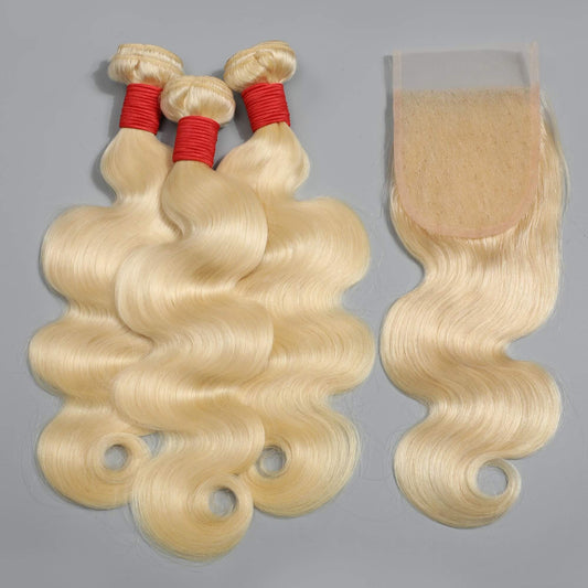 613 blonde body wave human hair 3 bundles with closure 1