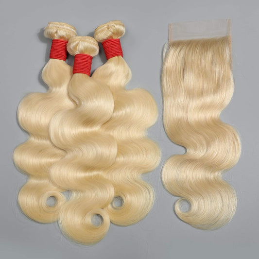 613 blonde body wave human hair 3 bundles with closure