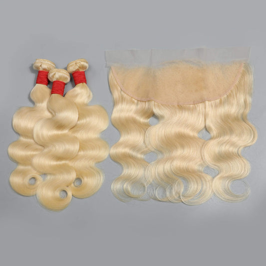 613 blonde body wave human hair 3 bundles with frontal 2