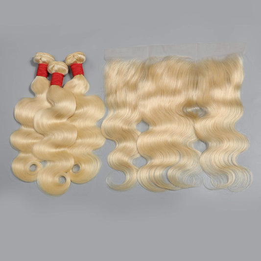 613 blonde body wave human hair 3 bundles with frontal