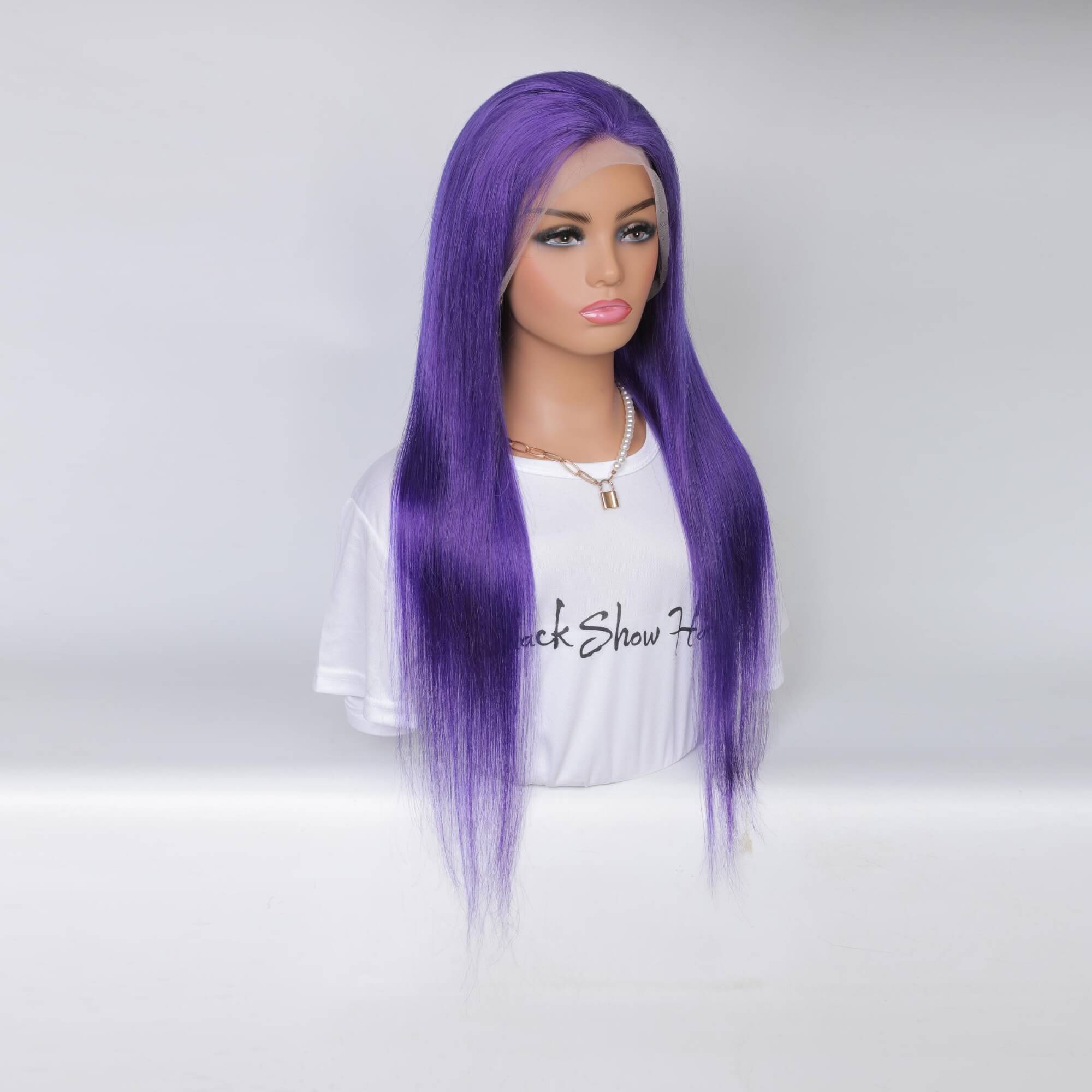 blue straight hair transparent lace frontal wig 2