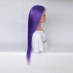 blue straight hair transparent lace frontal wig 3