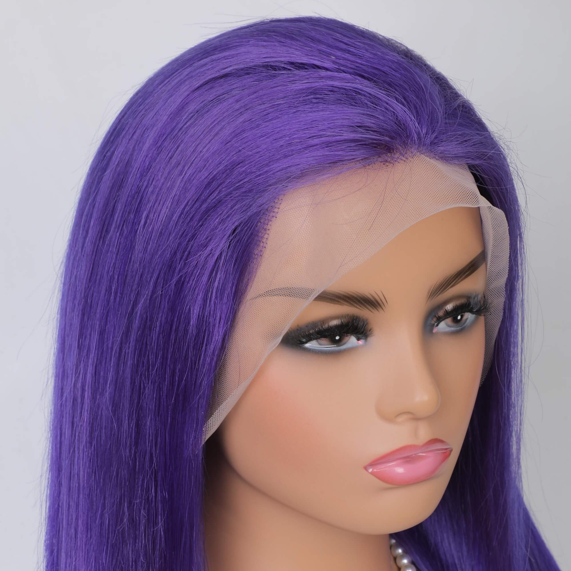 blue straight hair transparent lace frontal wig 4