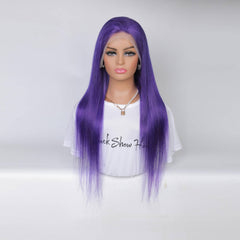 blue straight hair transparent lace frontal wig