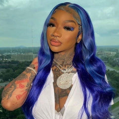 blue body wave hair model