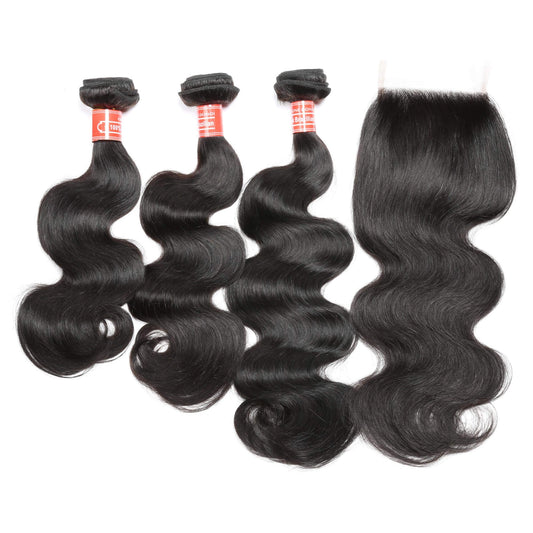 body wave human hair 3 bundles with closure