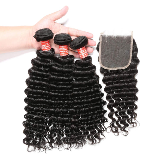 deep wave human hair 3 bundles with closure