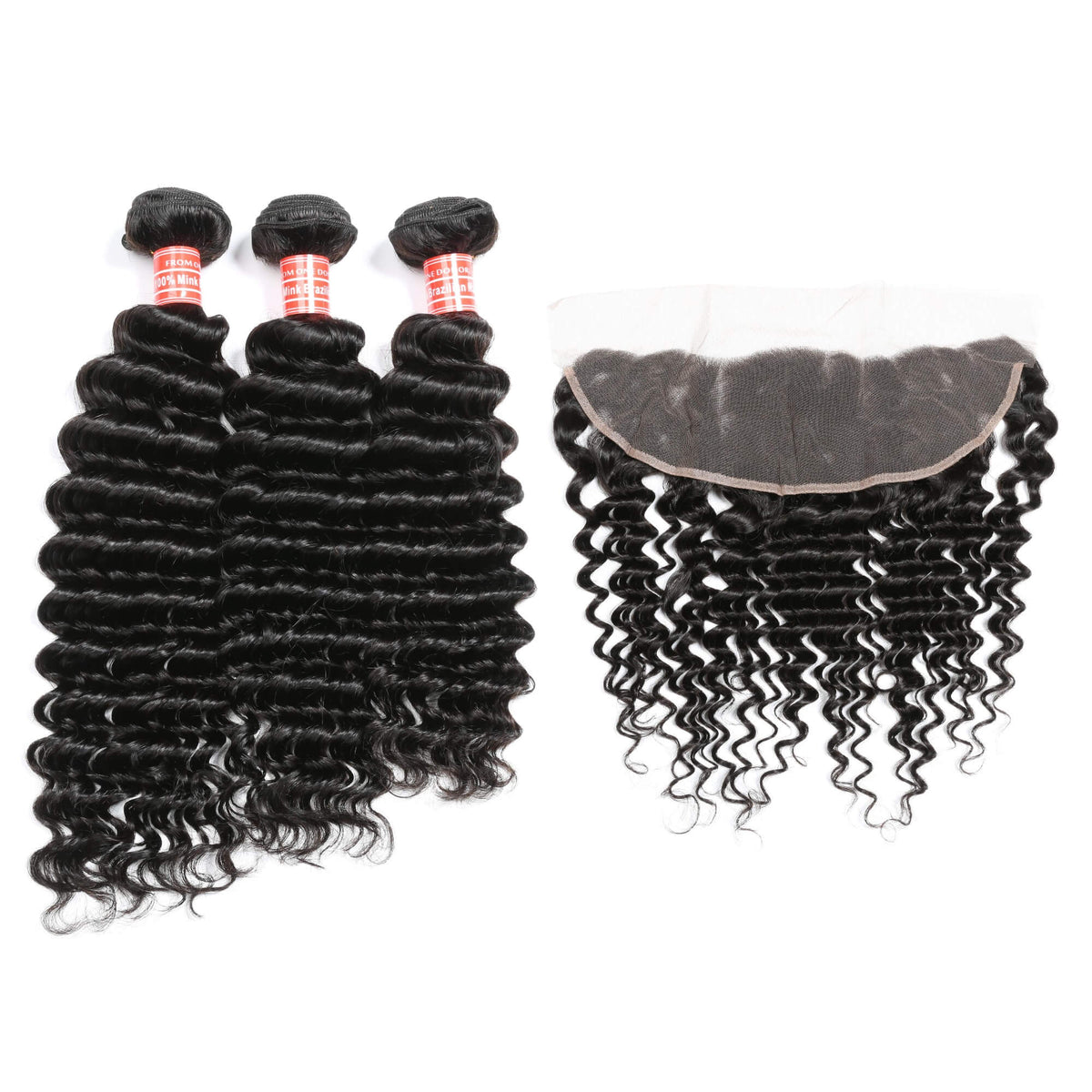 deep wave human hair 3 bundles wtih frontal