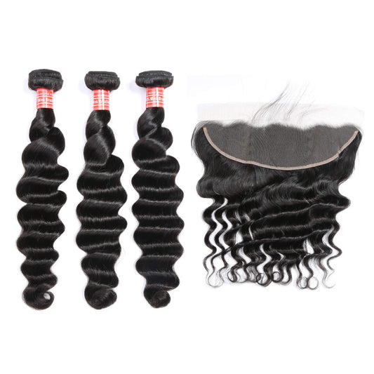 loose deep human hair 3 bundle with frontal