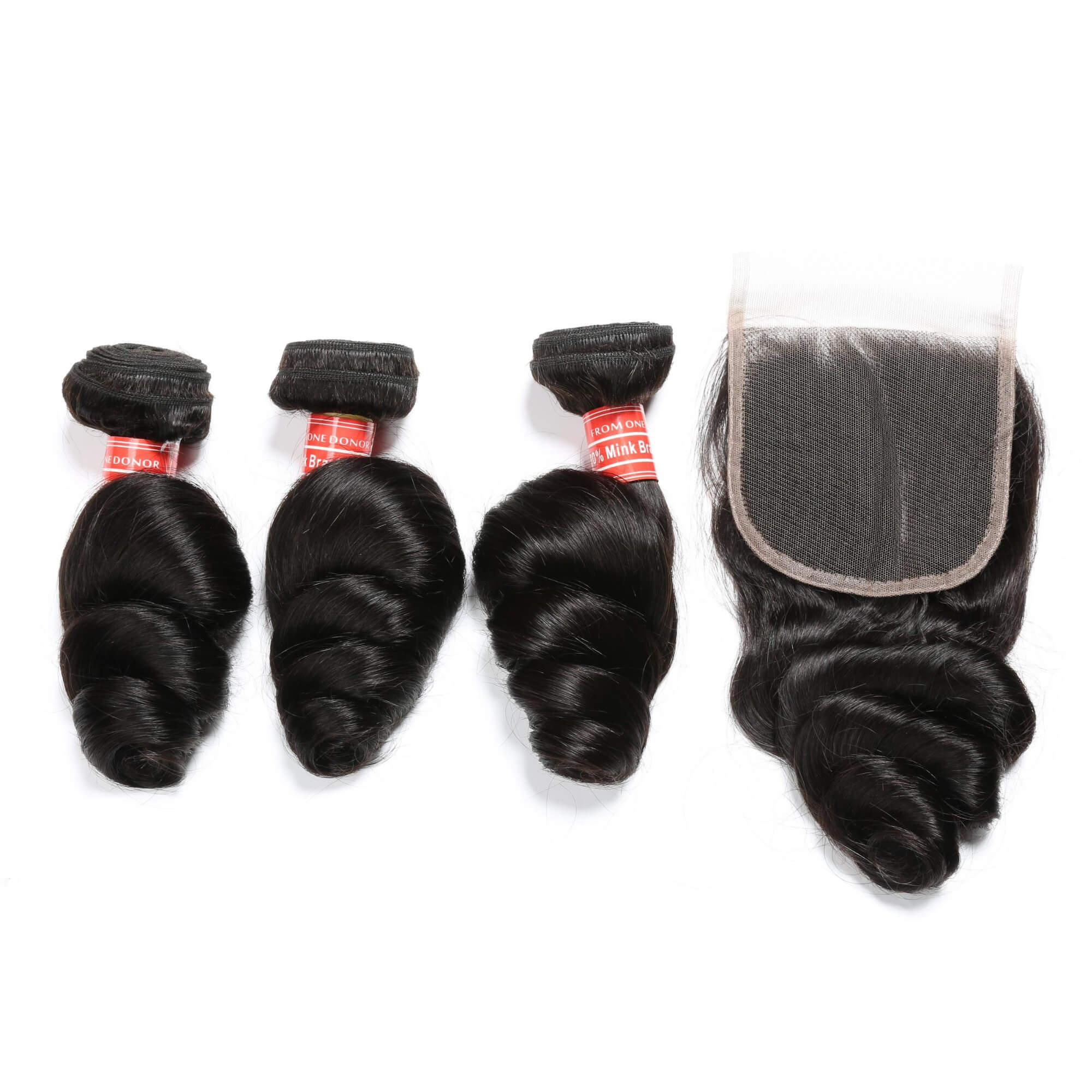 loose wave human hair 3 bundles with closure 1