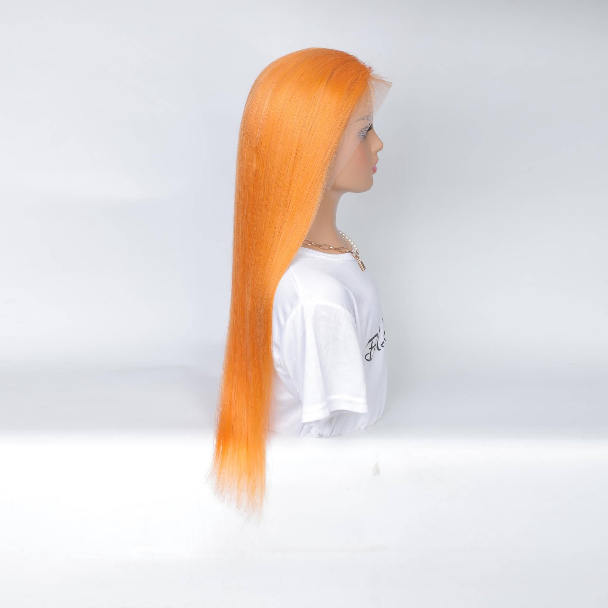 orange straight hair transparent lace frontal wig 2