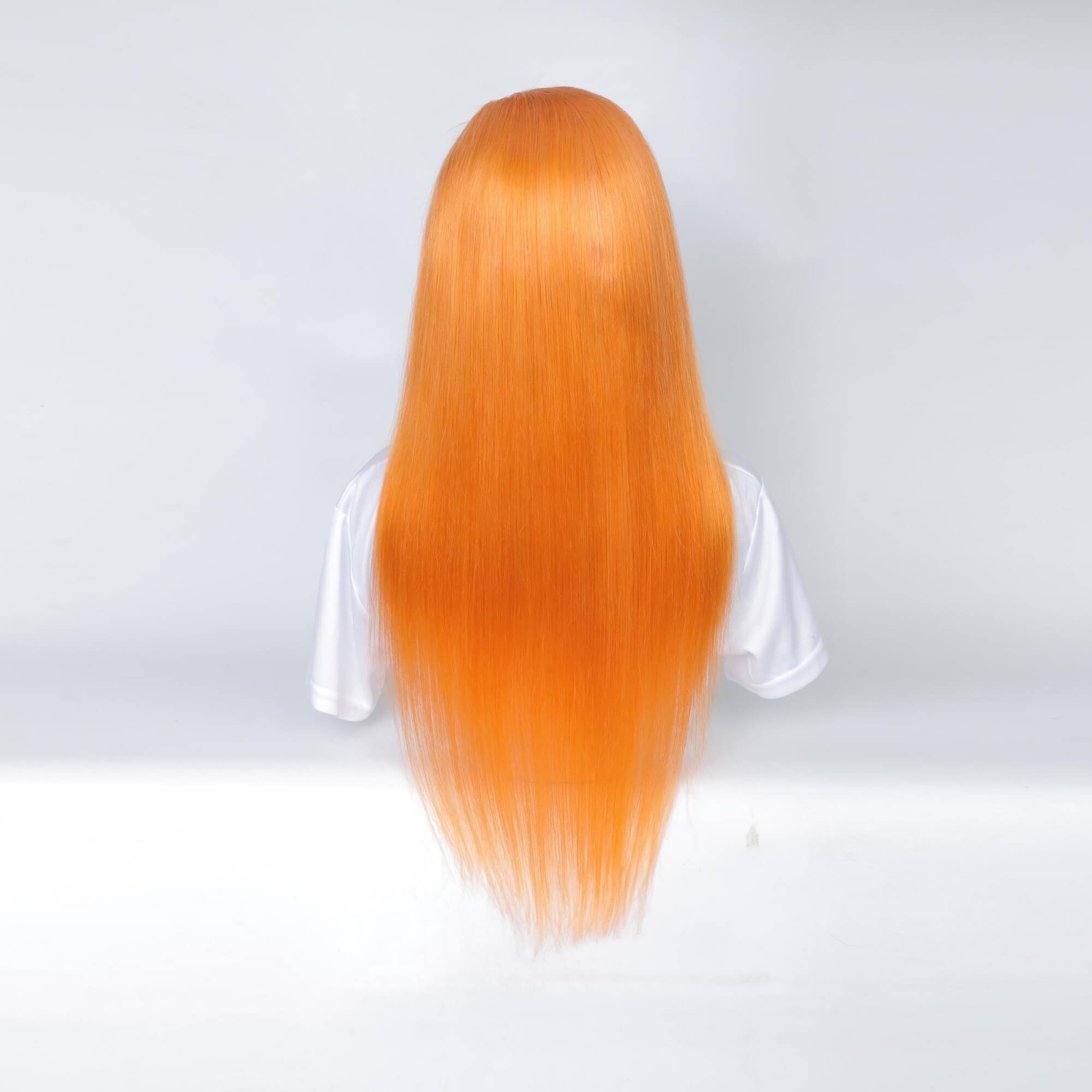 orange straight hair transparent lace frontal wig 3