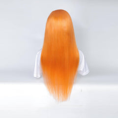 orange straight hair transparent lace frontal wig 3