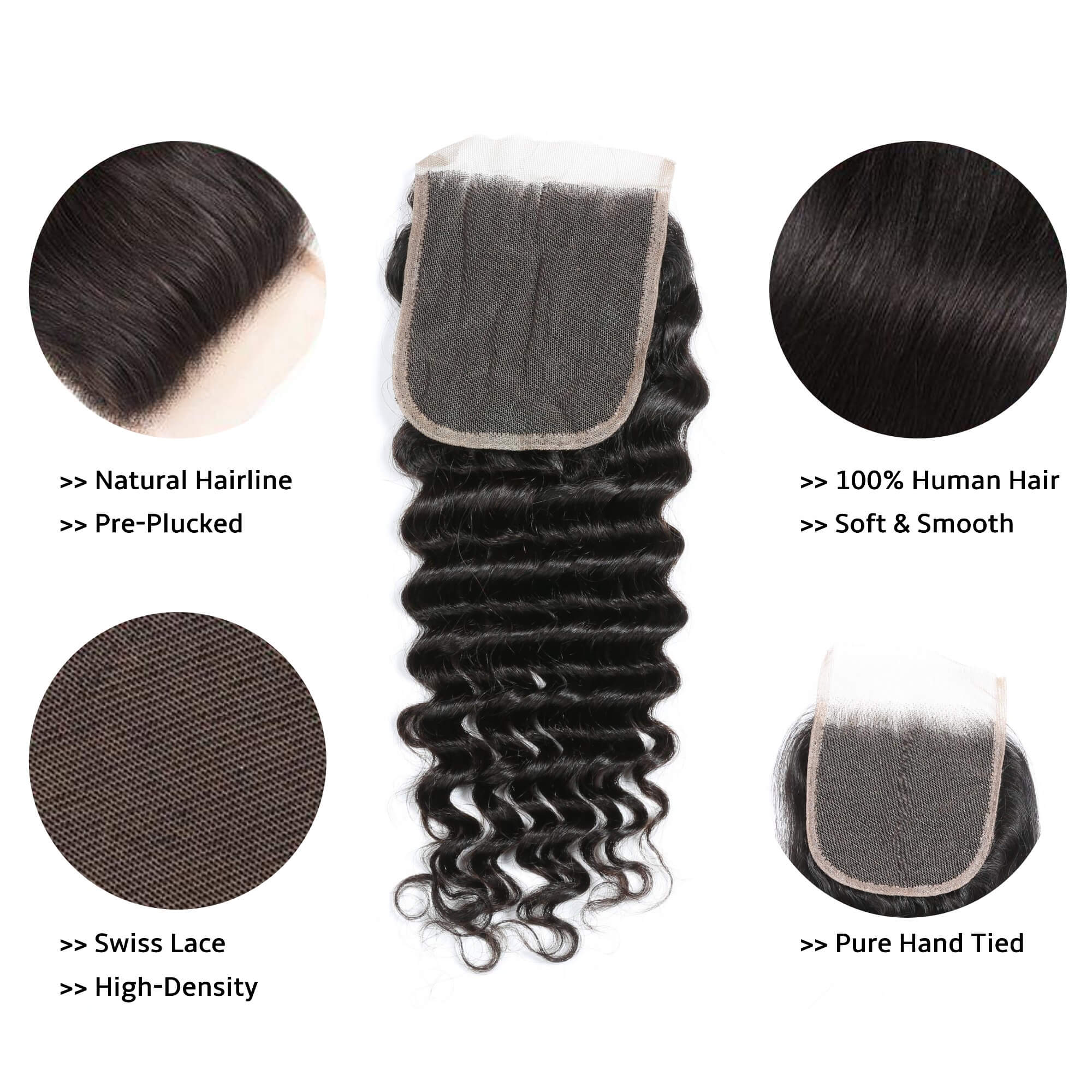 transparent lace closure deep wave human hair