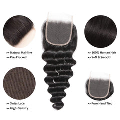 transparent lace closure loose deep wave hair