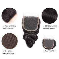 transparent lace closure loose wave human hair