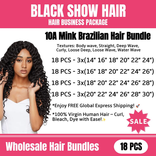 wholesale mink Brazilian hair bundles 18 pieces package