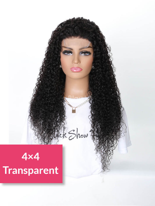 curly hair transparent lace closure wig 4x4