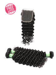 deep wave bundles with closure 4x4 indian hair