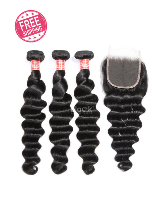 loose deep wave bundles with closure 4x4