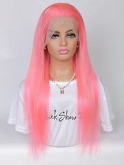 pink human hair 13x4 transparent lace wig straight hair 2