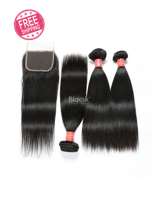 straight hair bundles with closure 4x4 mink brazilian hair